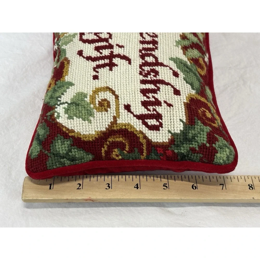 Small Needlepoint Pillow 'your Friendship Is A Gift' Red Velvet Back Vtg Look